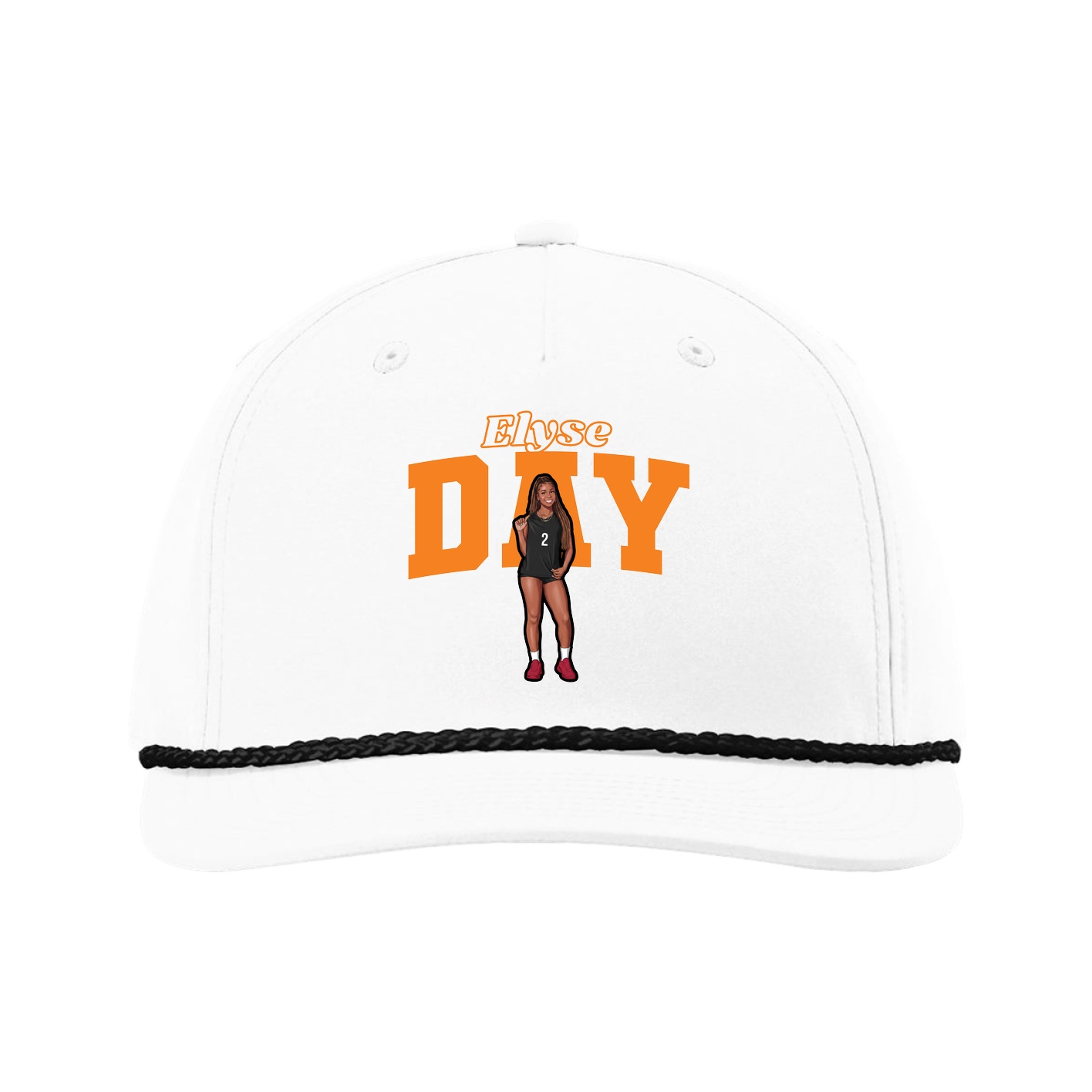 Five-Panel Classic Rope Cap — Name Arch in White