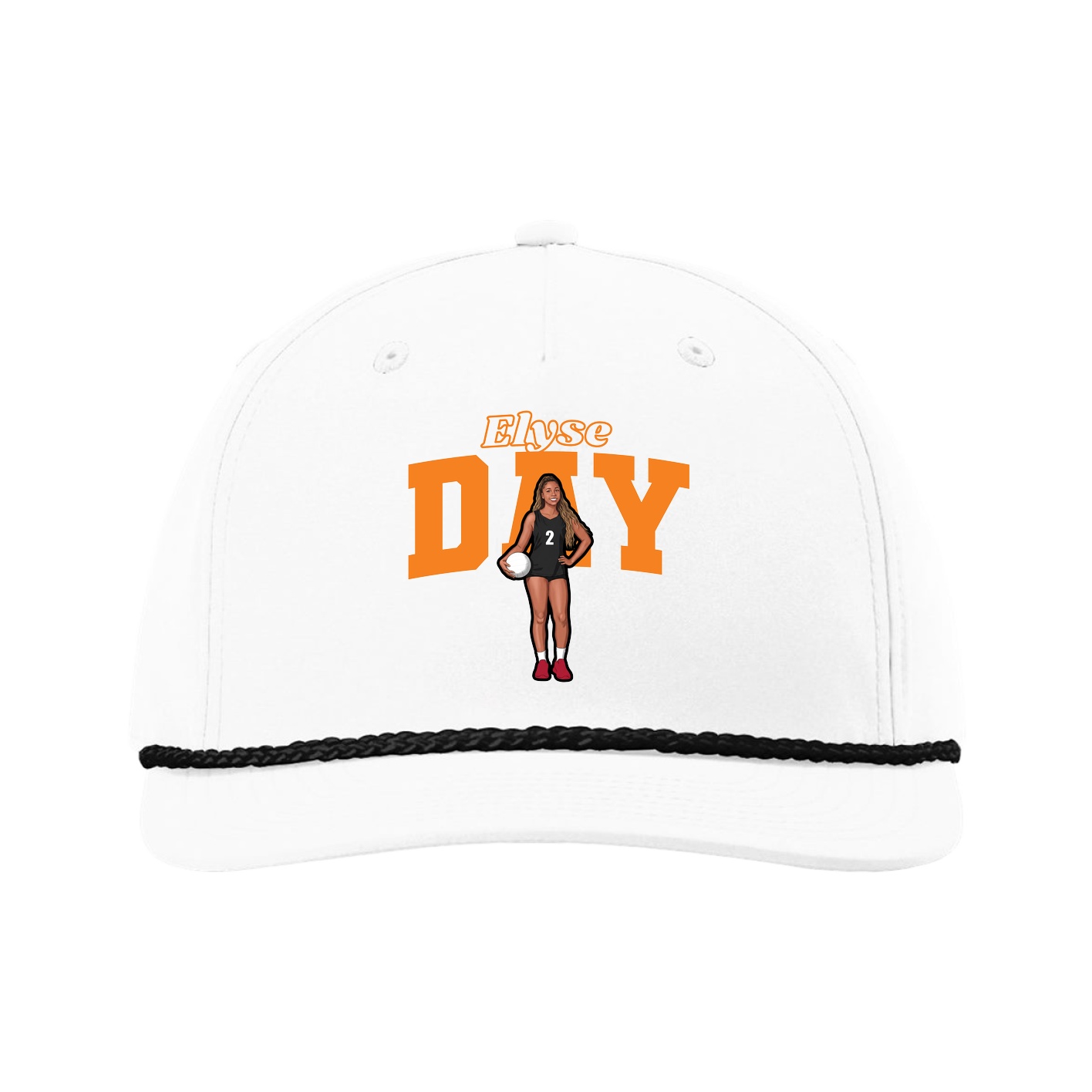 Five-Panel Classic Rope Cap — Name Arch in White