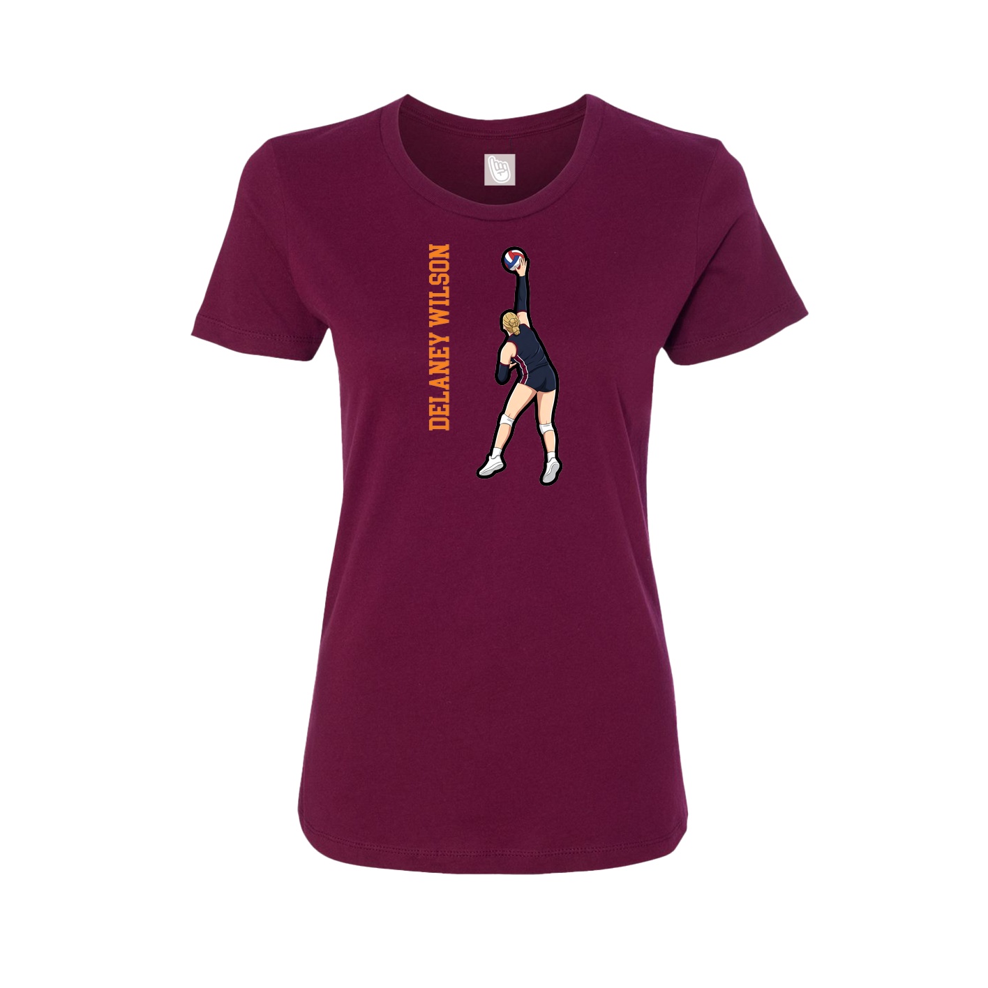 Fitted Women's Tee — Name Vertical in Maroon