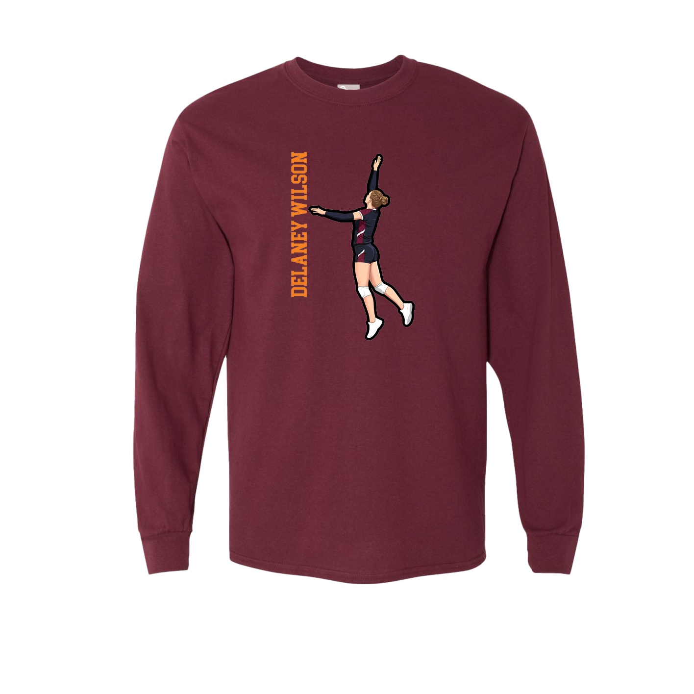 Long Sleeve Tee — Name Vertical in Maroon