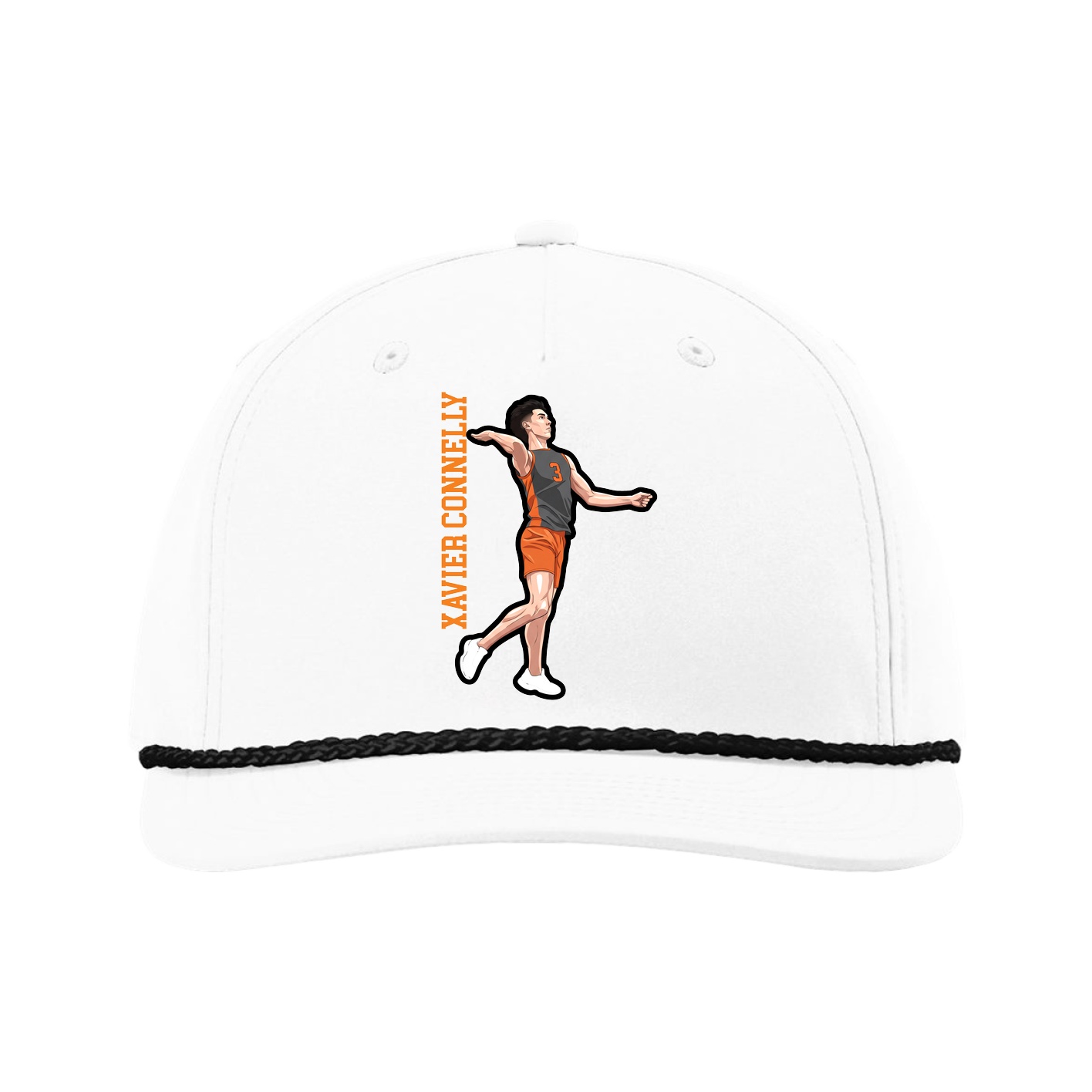Five-Panel Classic Rope Cap — Name Vertical in White