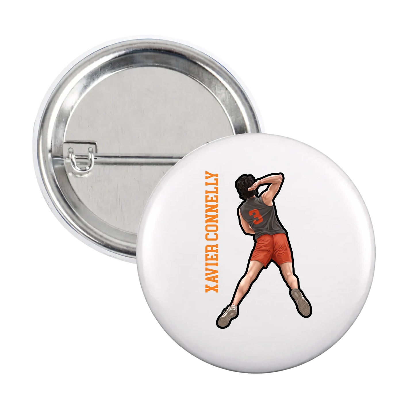 Game Day Button — Name Vertical in White