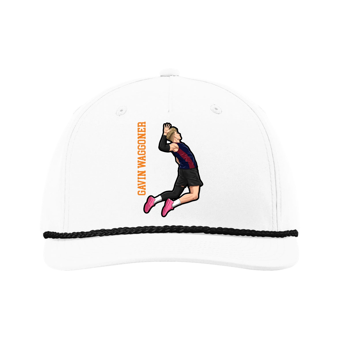 Five-Panel Classic Rope Cap — Name Vertical in White