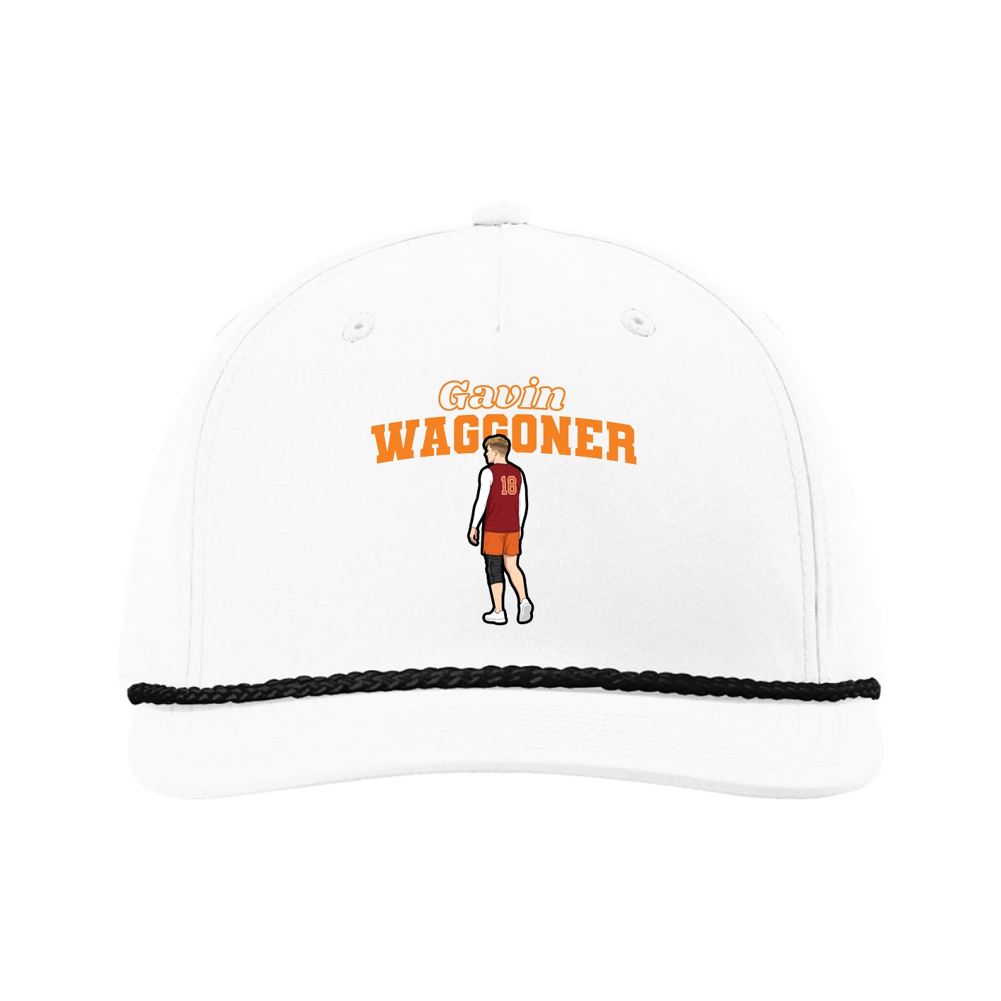 Five-Panel Classic Rope Cap — Name Arch in White