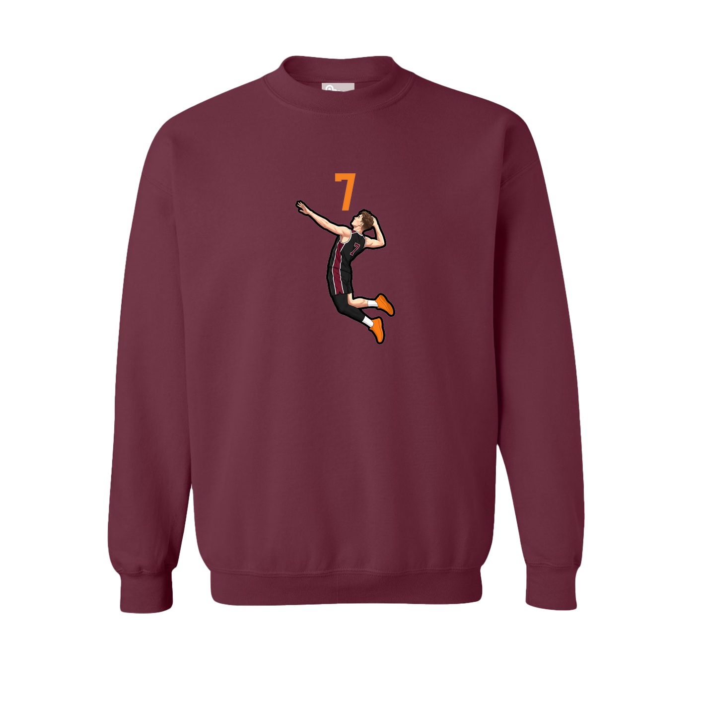 Fleece Crew — Number Top in Maroon