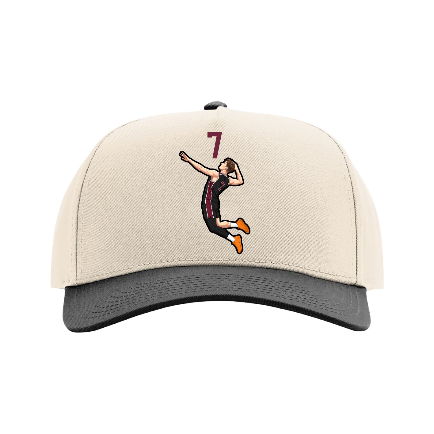 Full Fabric Five-Panel Champ Cap — Number Top in Cream/Black