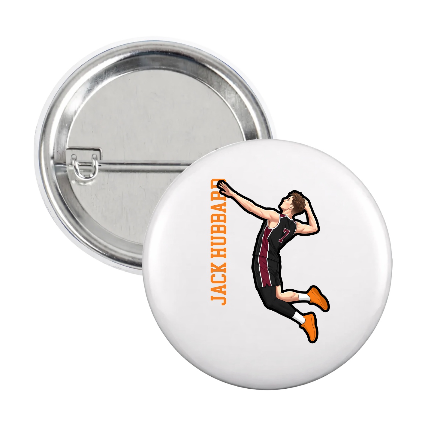Game Day Button — Name Vertical in White
