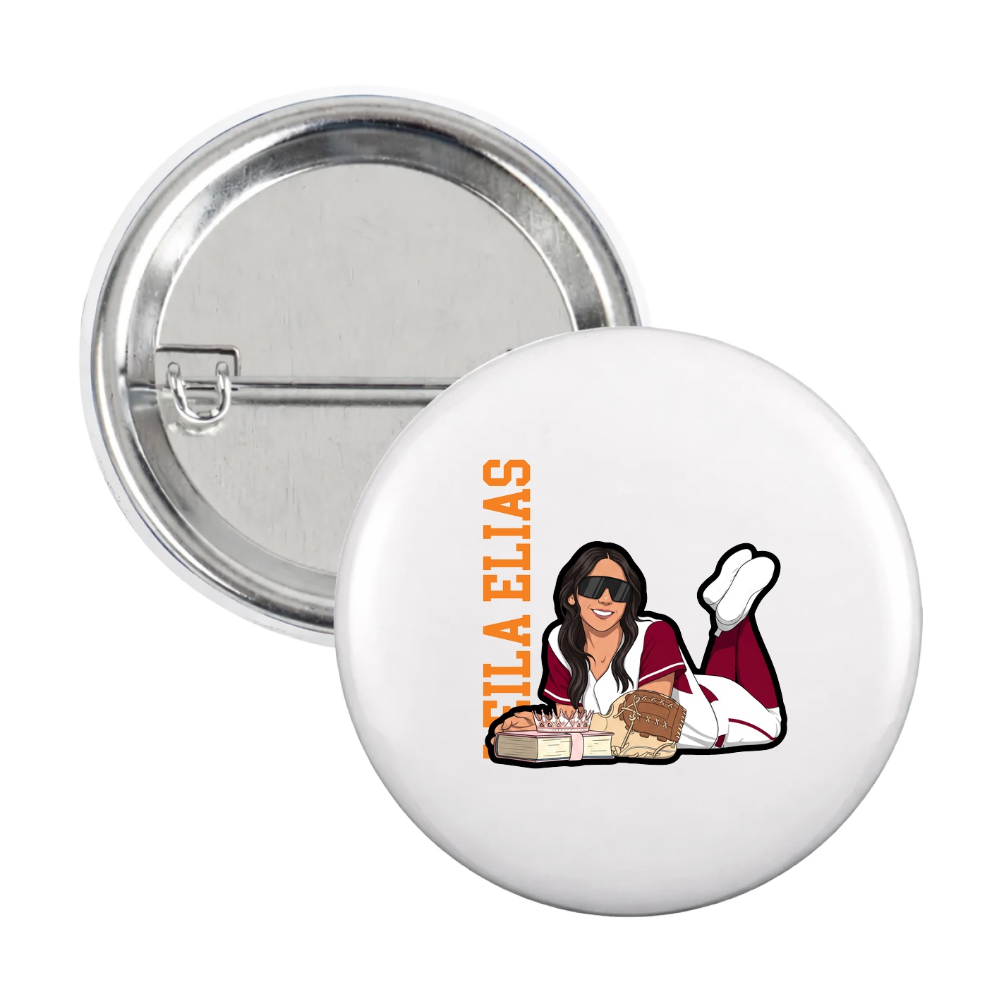 Game Day Button — Name Vertical in White