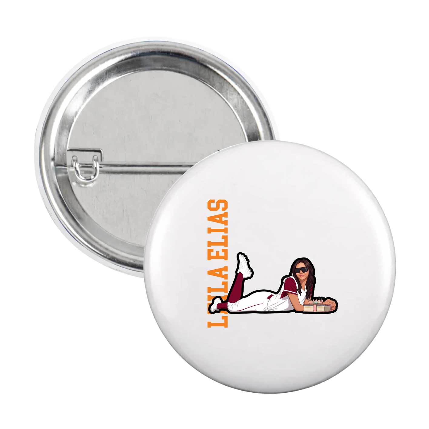 Game Day Button — Name Vertical in White