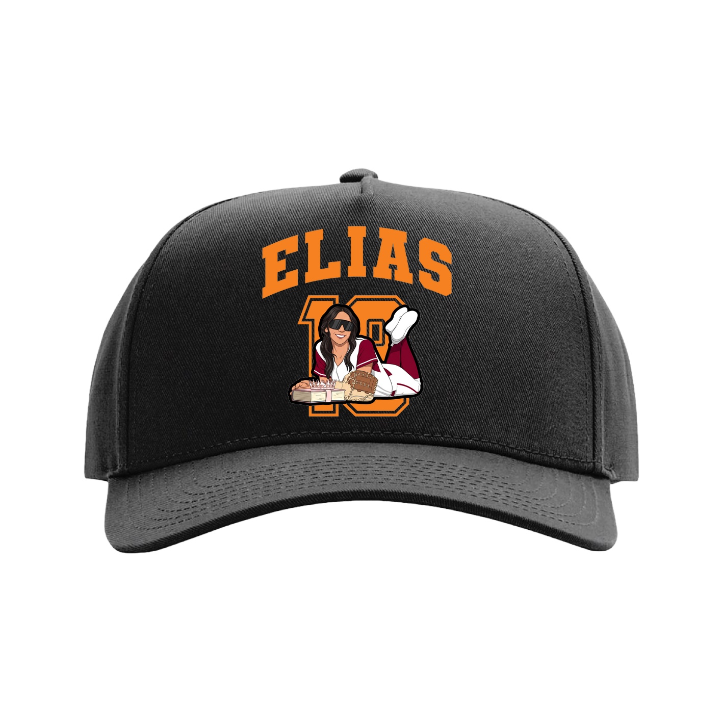 Full Fabric Five-Panel Champ Cap — Number in Black