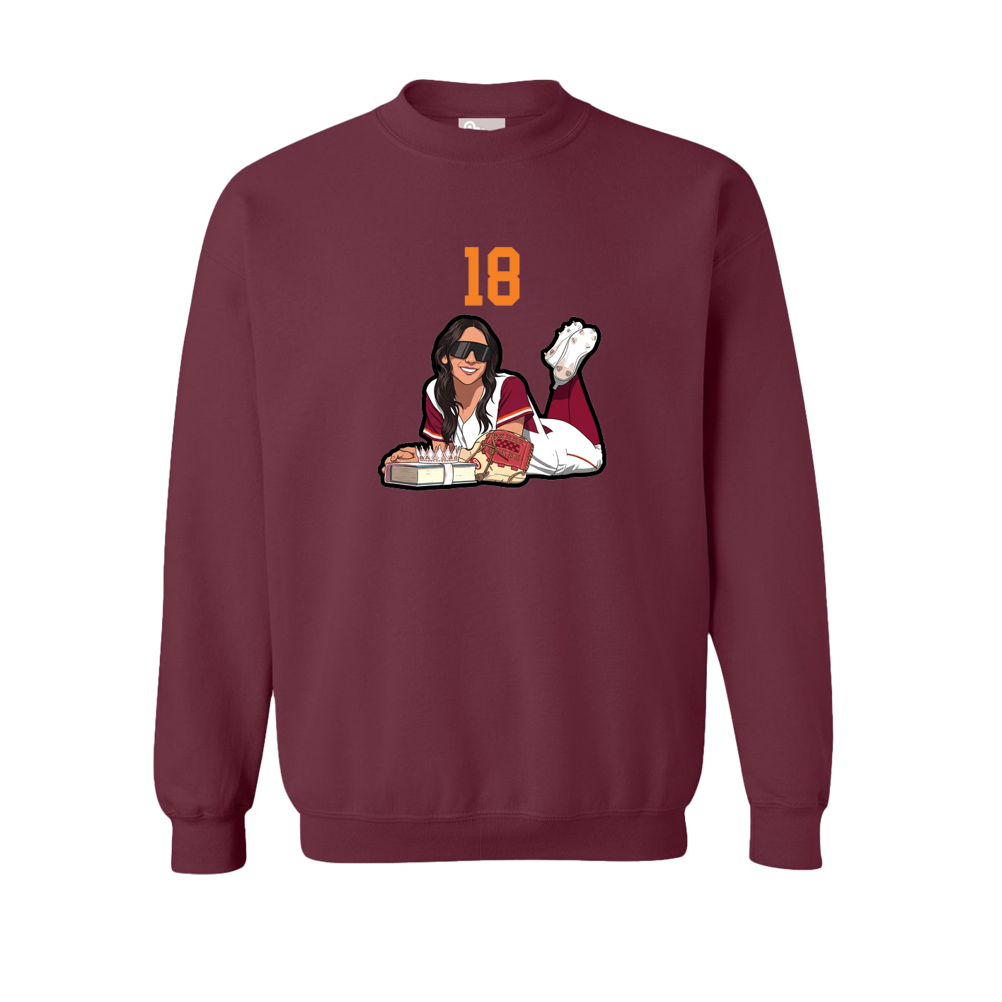 Fleece Crew — Number Top in Maroon