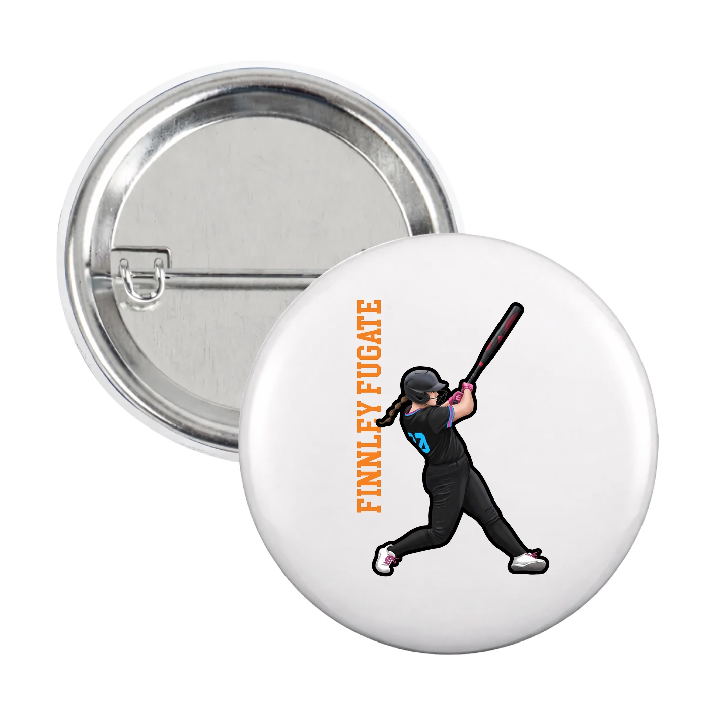 Game Day Button — Name Vertical in White