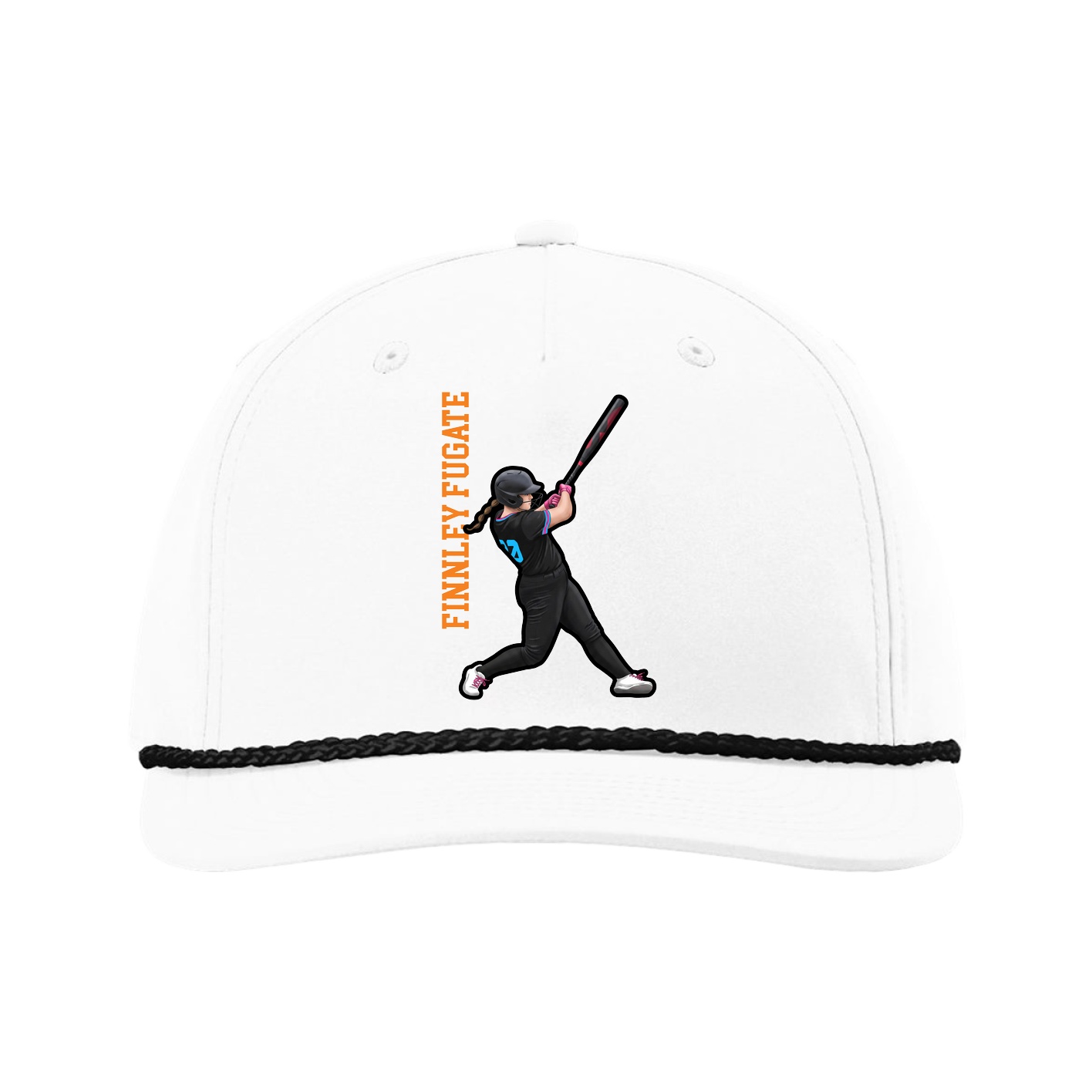 Five-Panel Classic Rope Cap — Name Vertical in White
