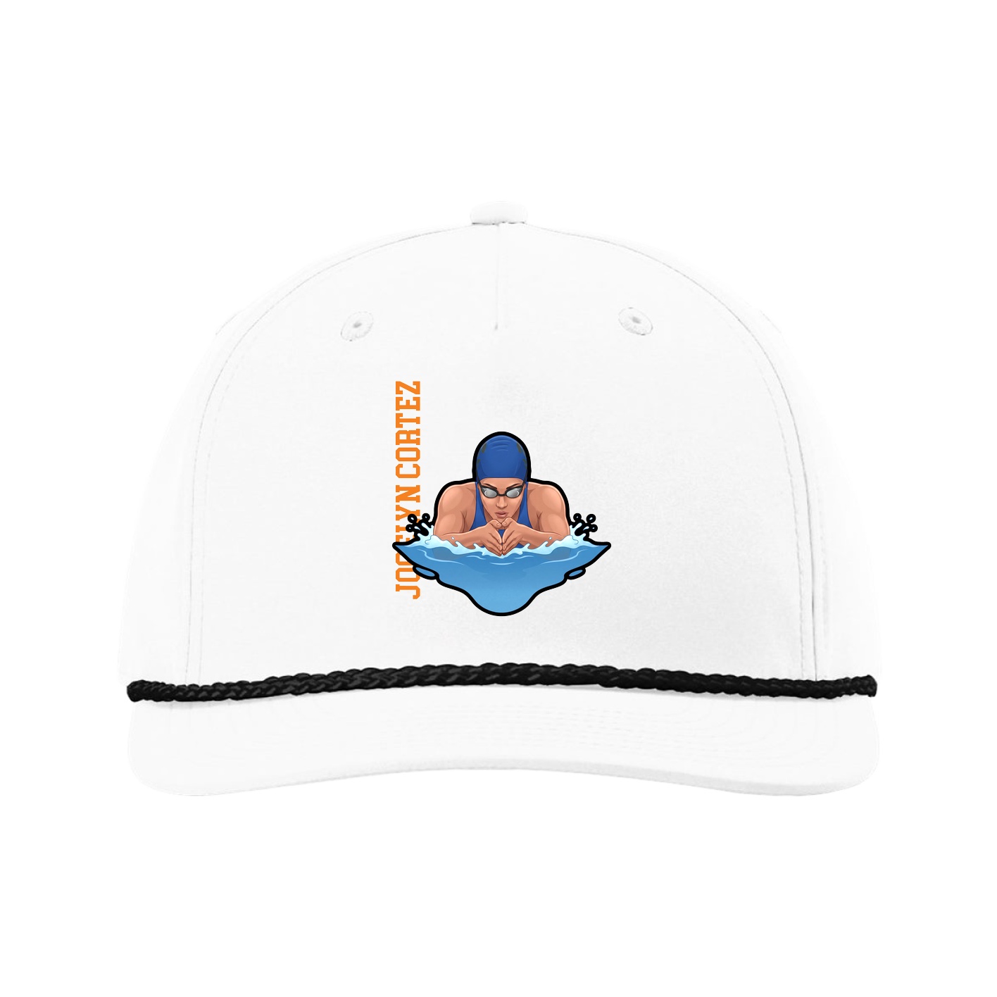 Five-Panel Classic Rope Cap — Name Vertical in White