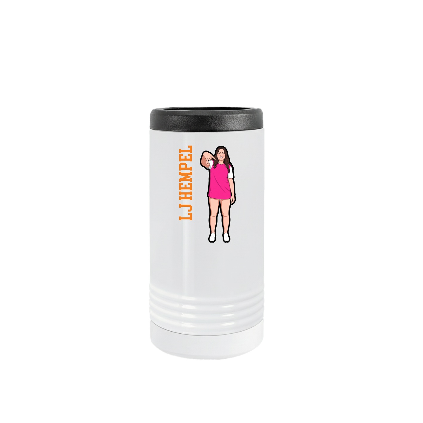 Slim Beverage Holder — Name Vertical in White