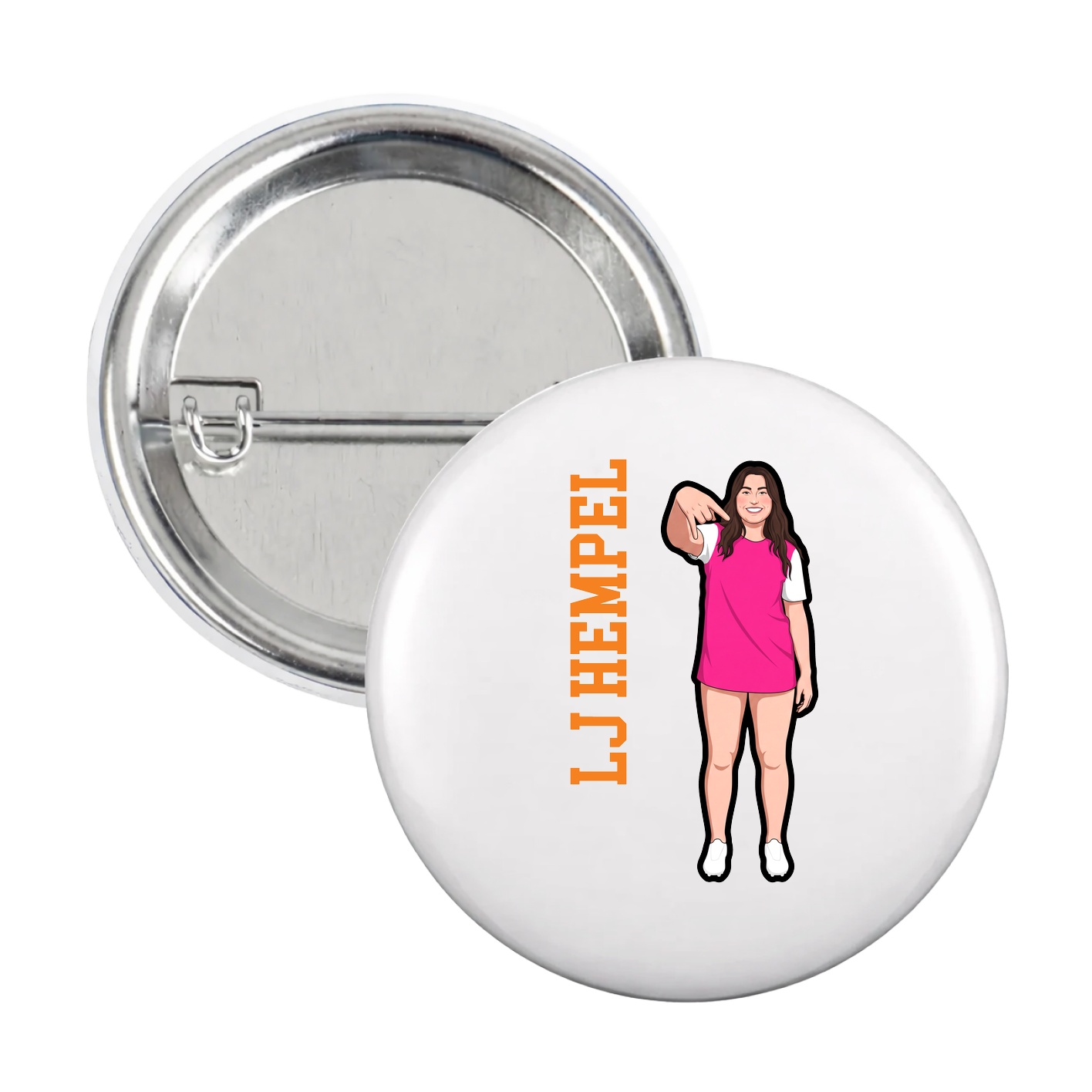 Game Day Button — Name Vertical in White