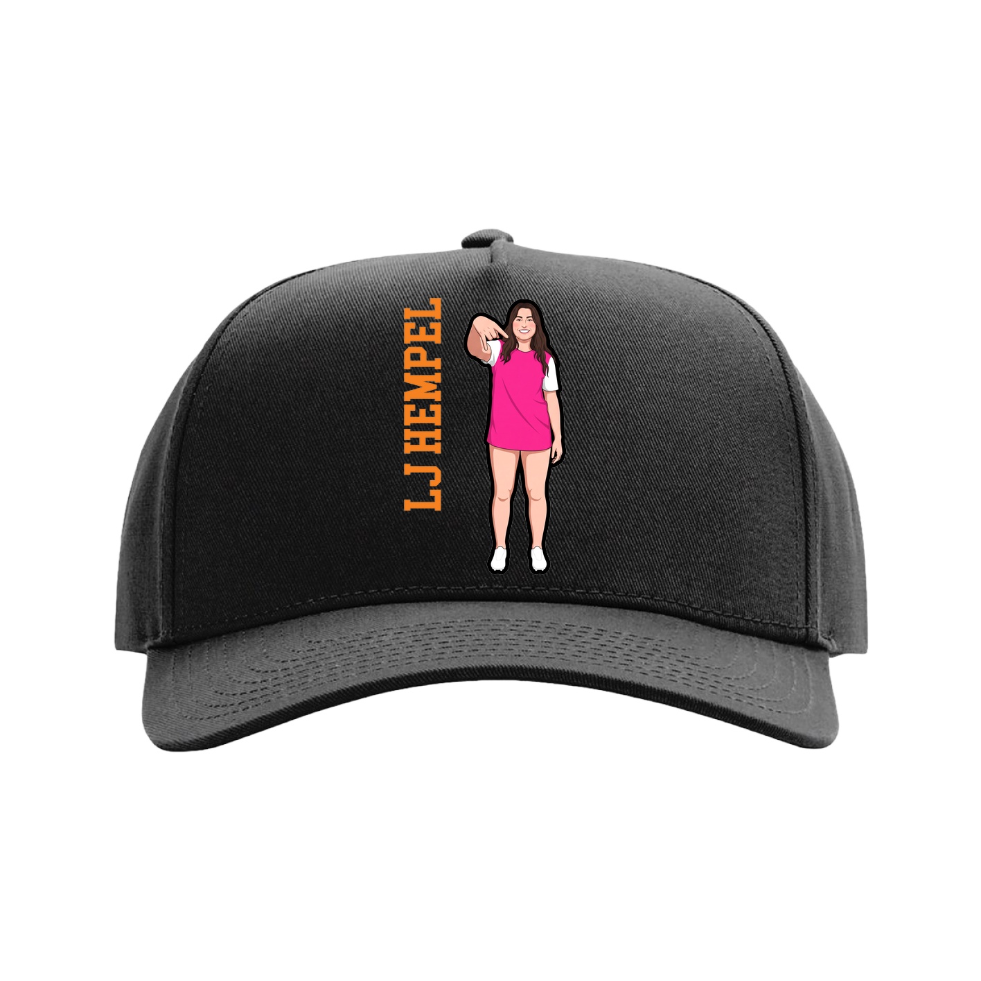 Full Fabric Five-Panel Champ Cap — Name Vertical in Black