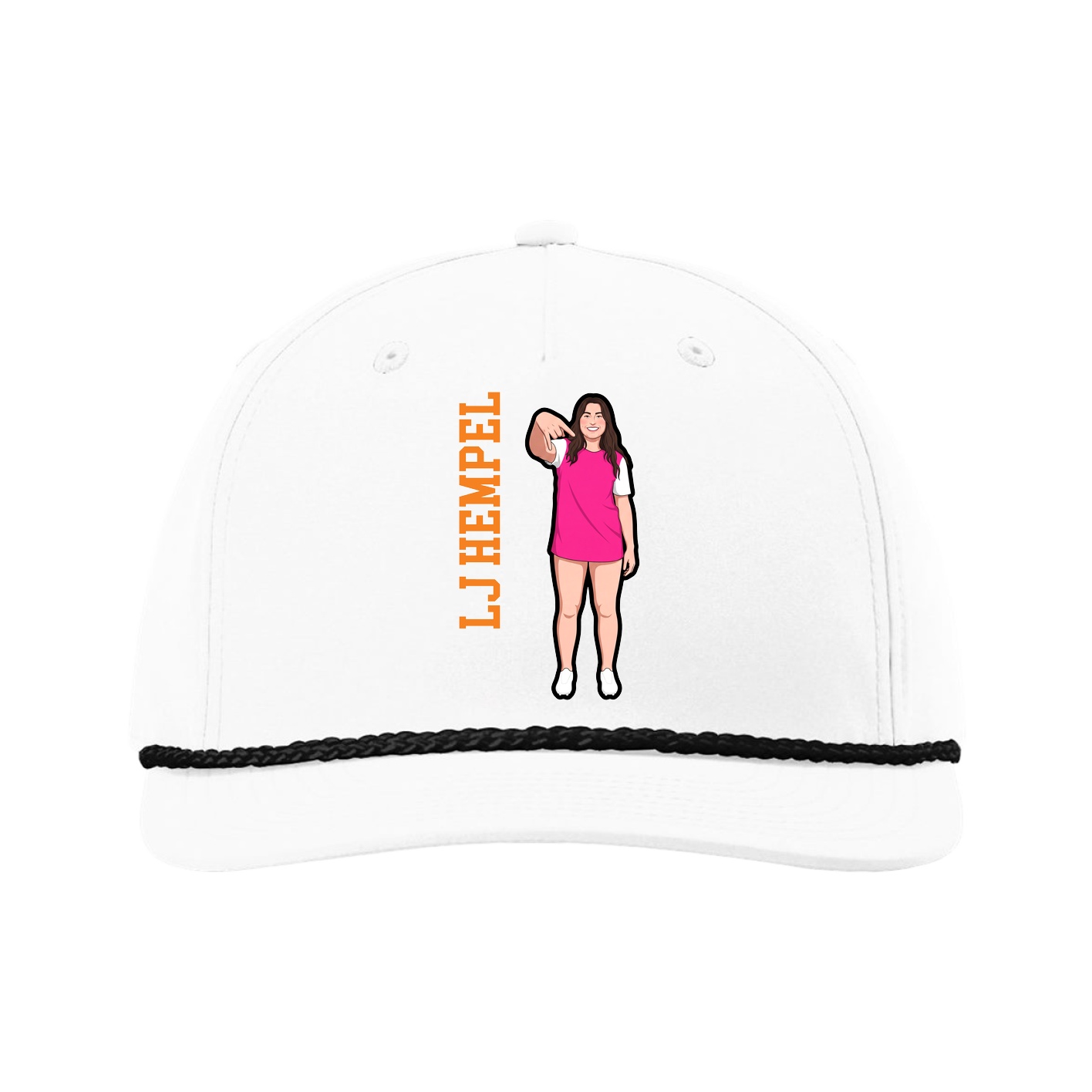 Five-Panel Classic Rope Cap — Name Vertical in White