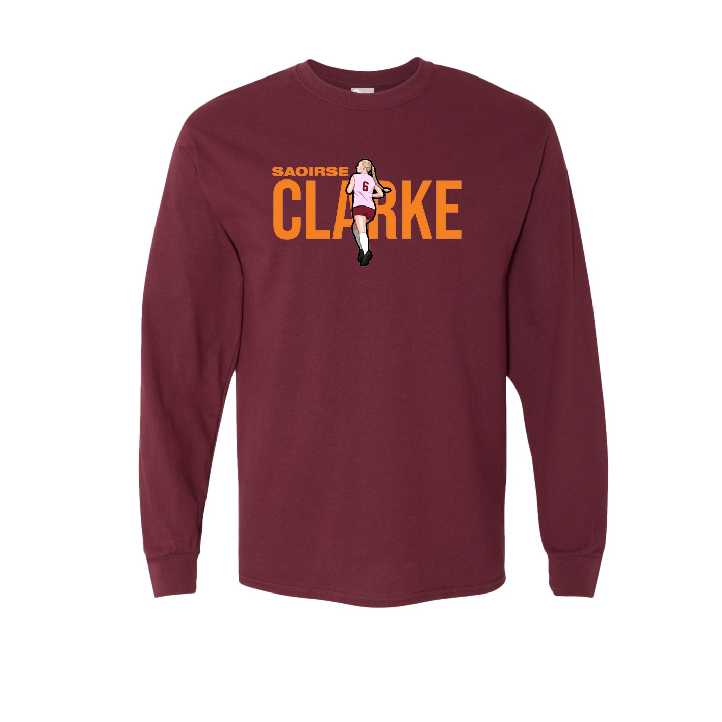 Long Sleeve Tee — Player Name in Maroon