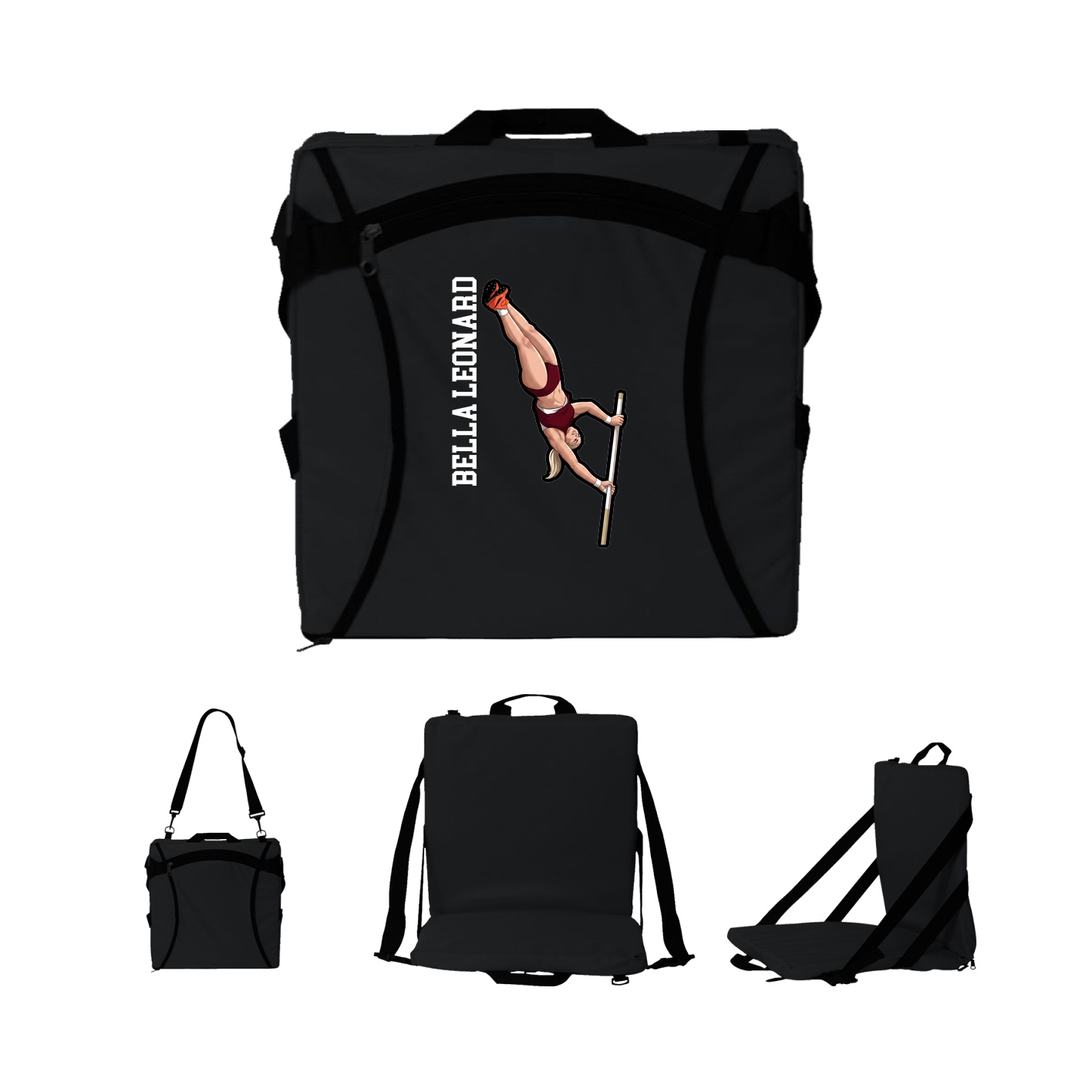 Folding Stadium Seat — Name Vertical in Black