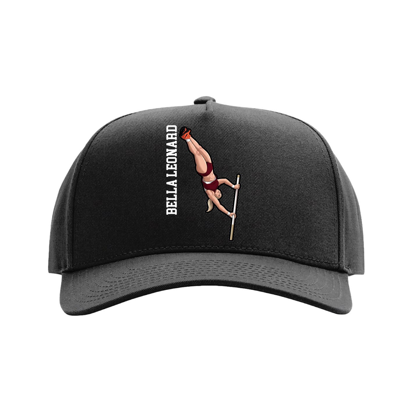 Full Fabric Five-Panel Champ Cap — Name Vertical in Black