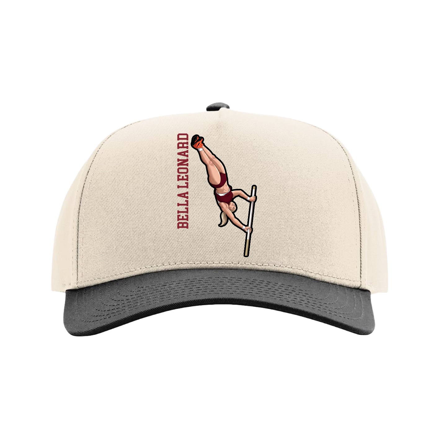 Full Fabric Five-Panel Champ Cap — Name Vertical in Cream/Black