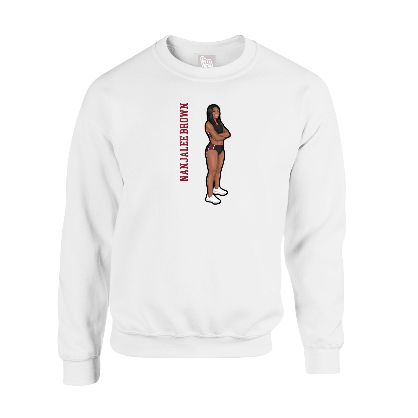 Fleece Crew — Name Vertical in White