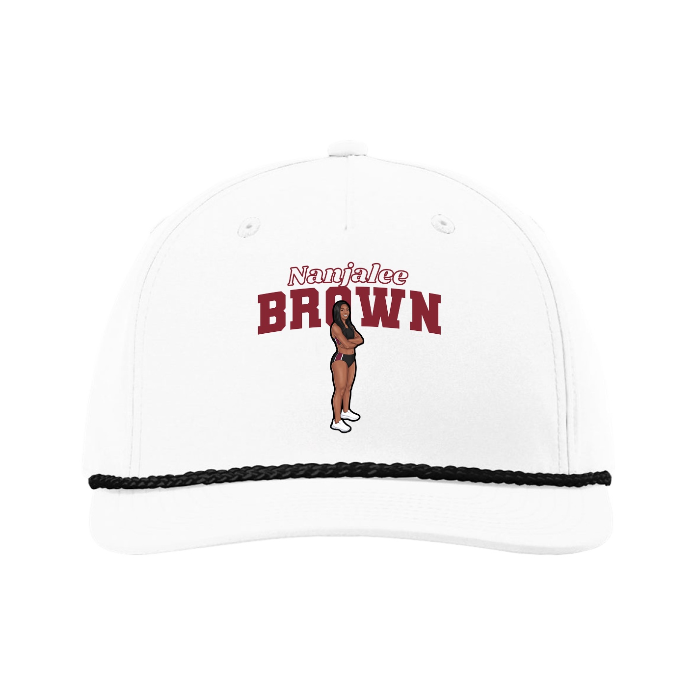 Five-Panel Classic Rope Cap — Name Arch in White