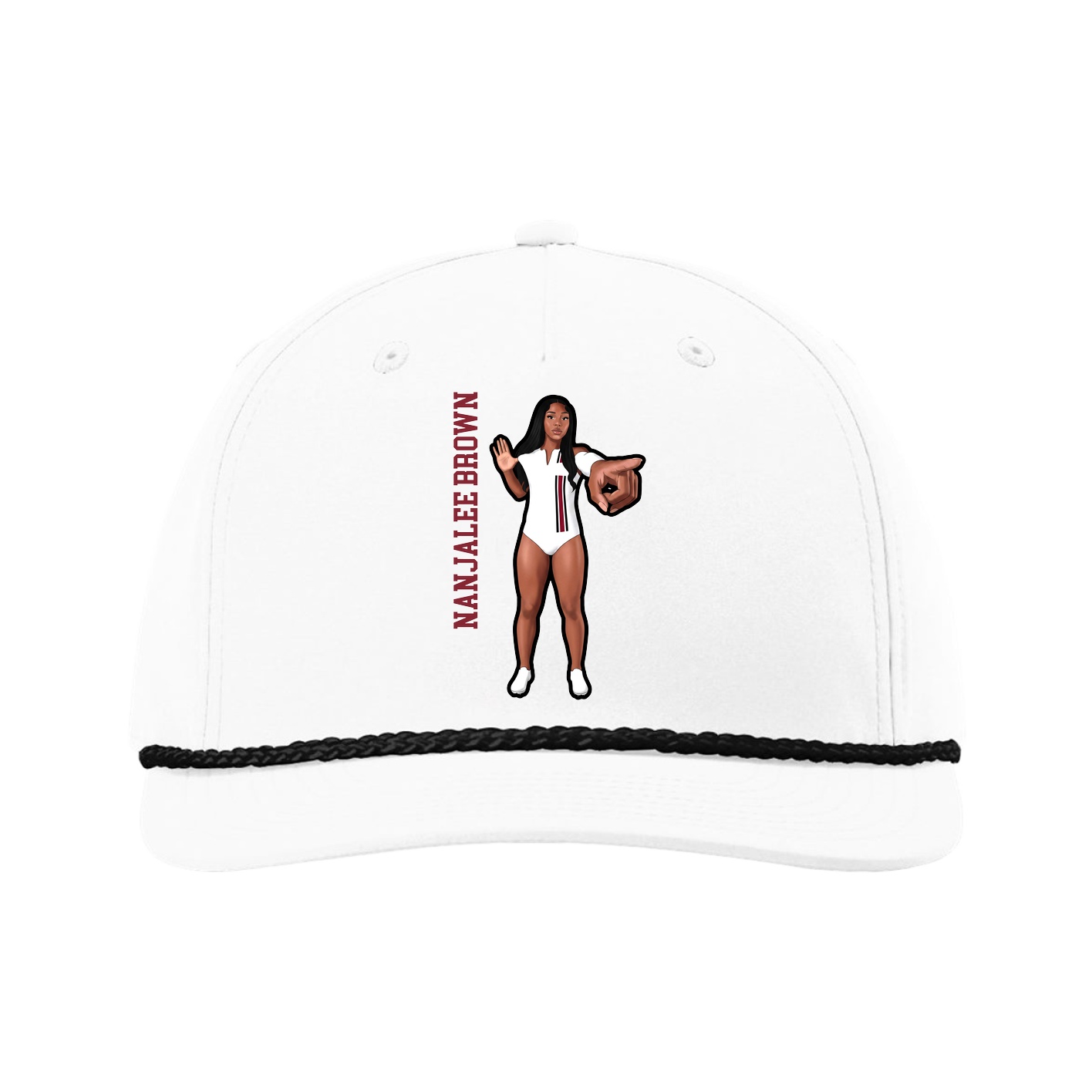 Five-Panel Classic Rope Cap — Name Vertical in White