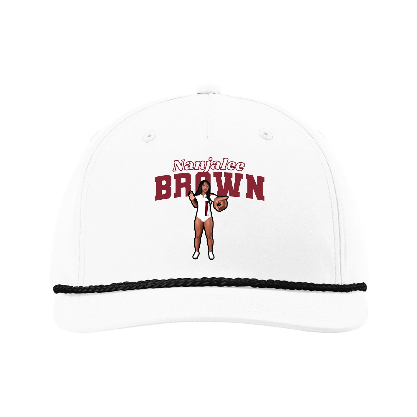 Five-Panel Classic Rope Cap — Name Arch in White