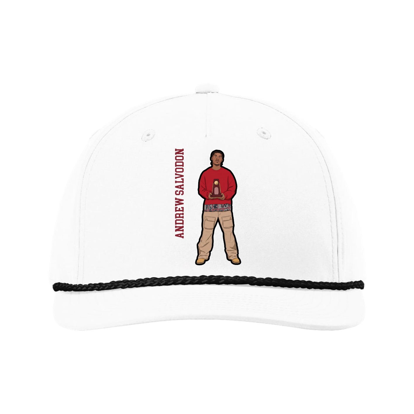 Five-Panel Classic Rope Cap — Name Vertical in White