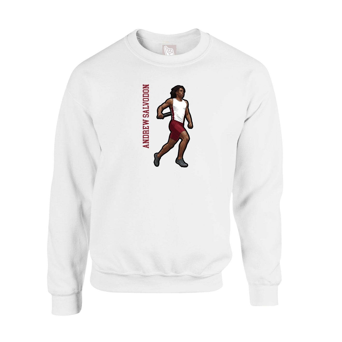 Fleece Crew — Name Vertical in White