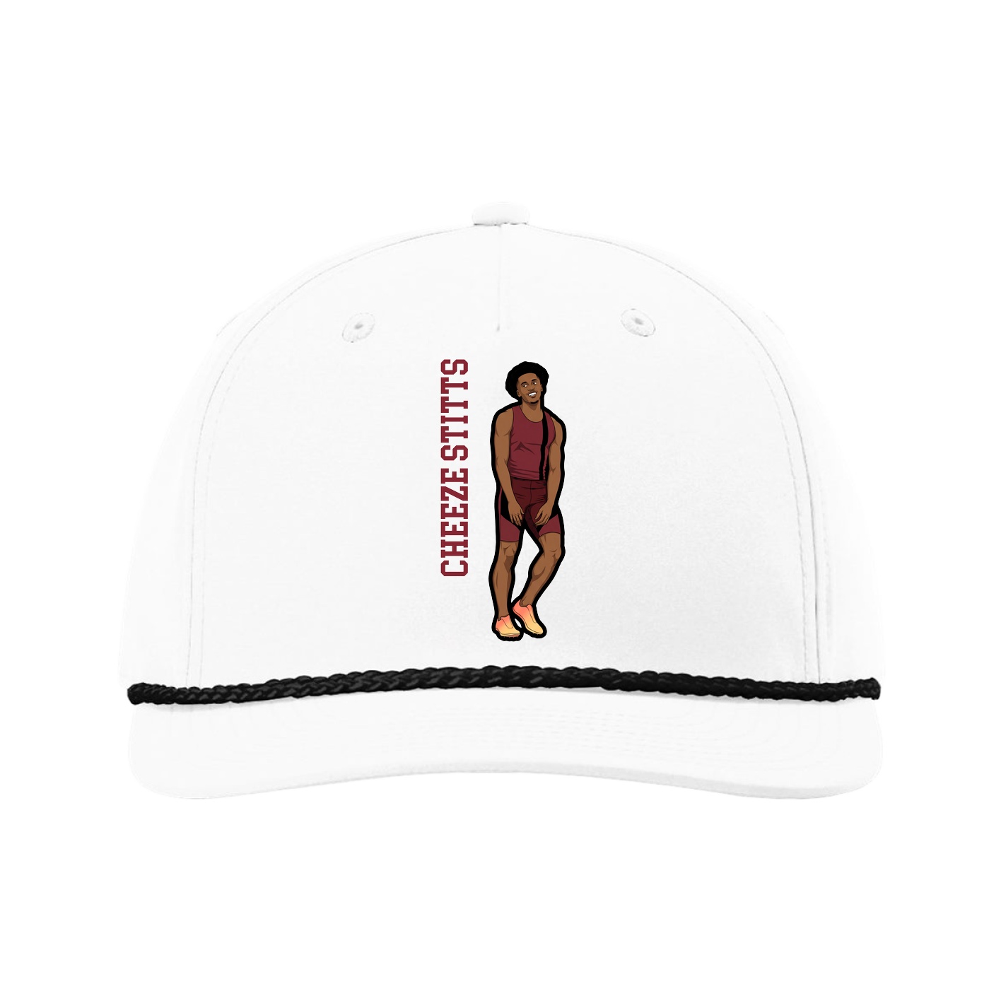 Five-Panel Classic Rope Cap — Name Vertical in White