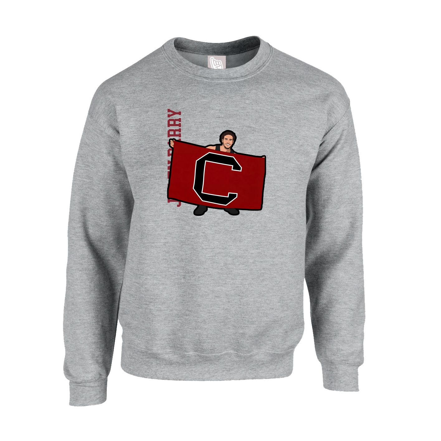 Fleece Crew — Name Vertical in Grey