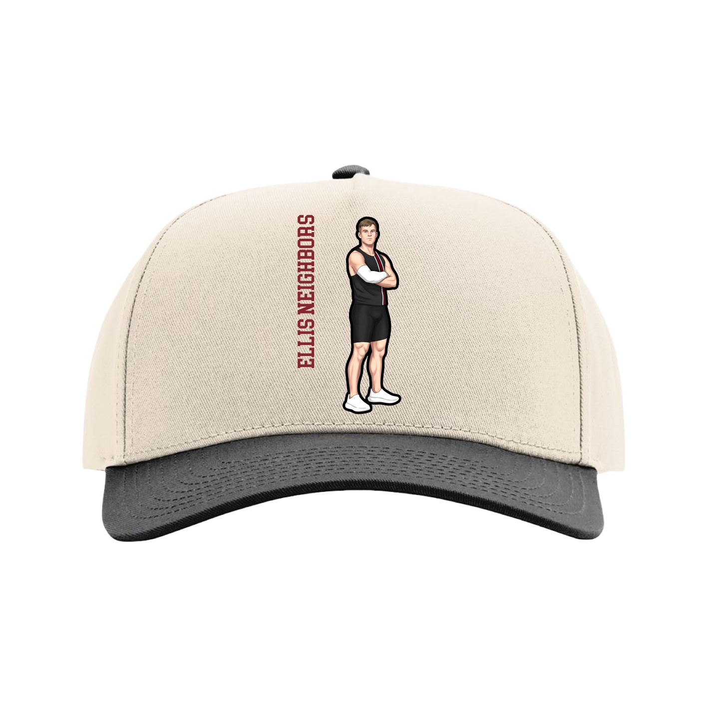 Full Fabric Five-Panel Champ Cap — Name Vertical in Cream/Black