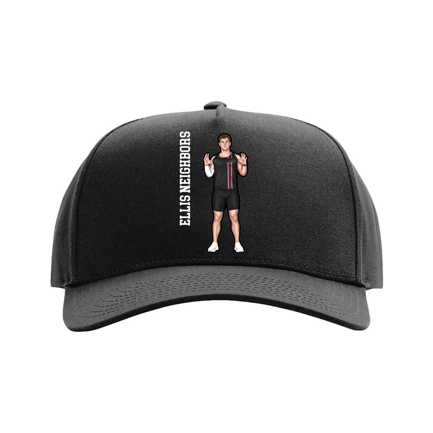Full Fabric Five-Panel Champ Cap — Name Vertical in Black