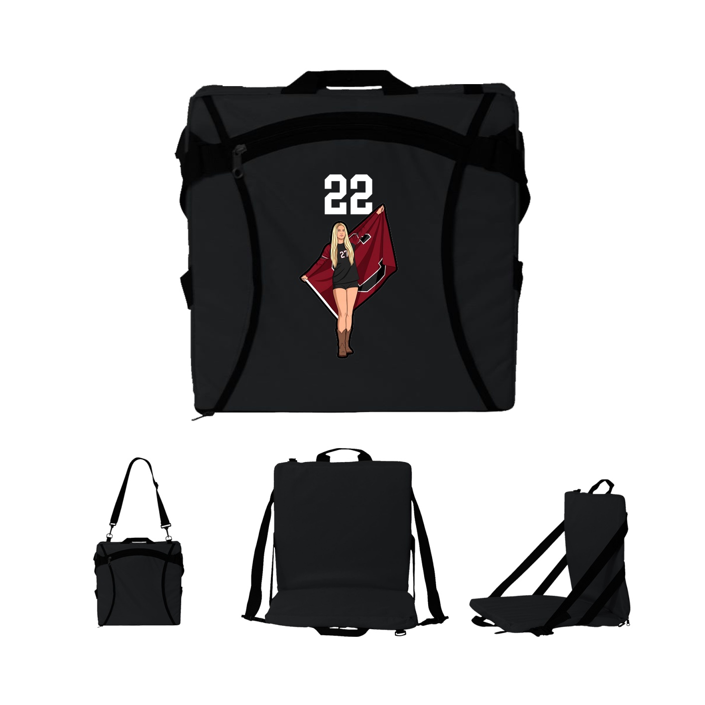 Folding Stadium Seat — Number Top in Black