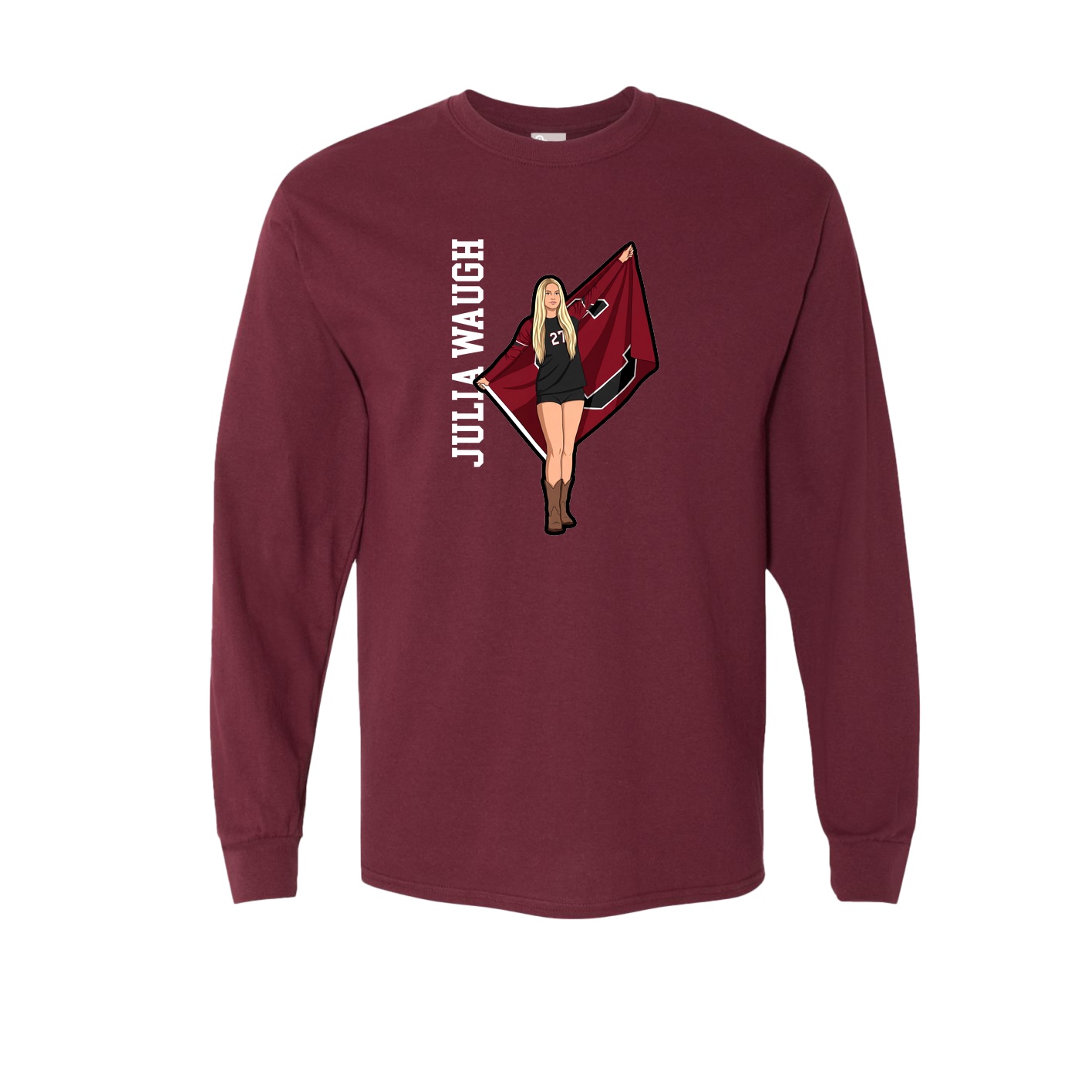 Long Sleeve Tee — Name Vertical in Maroon