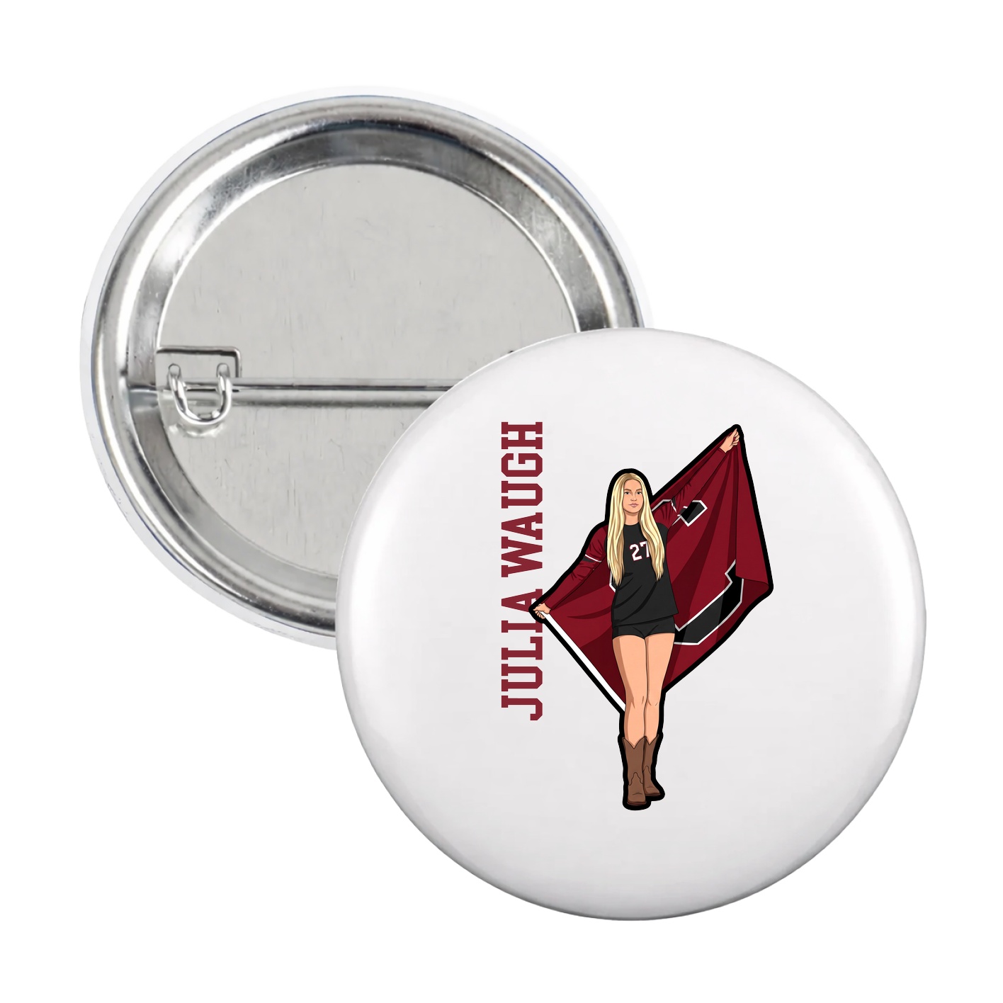 Game Day Button — Name Vertical in White