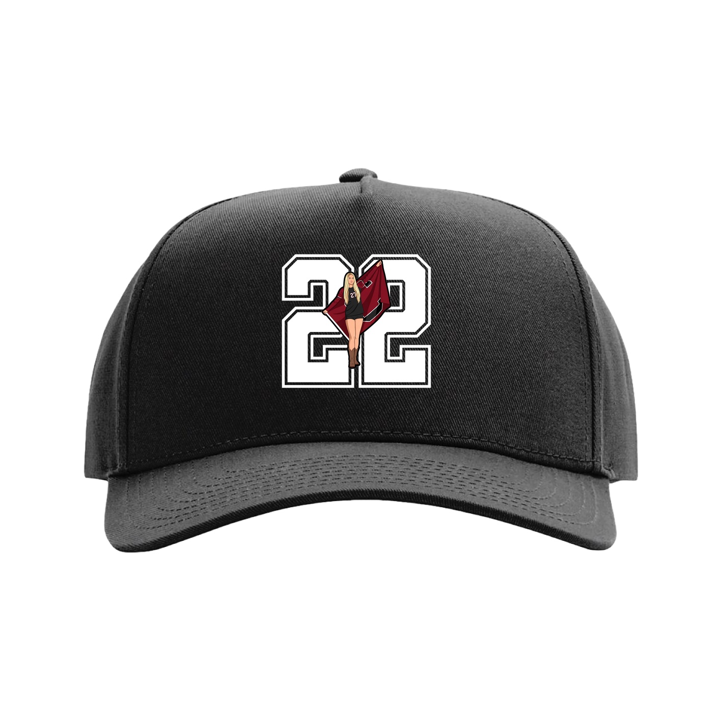 Full Fabric Five-Panel Champ Cap — Number in Black