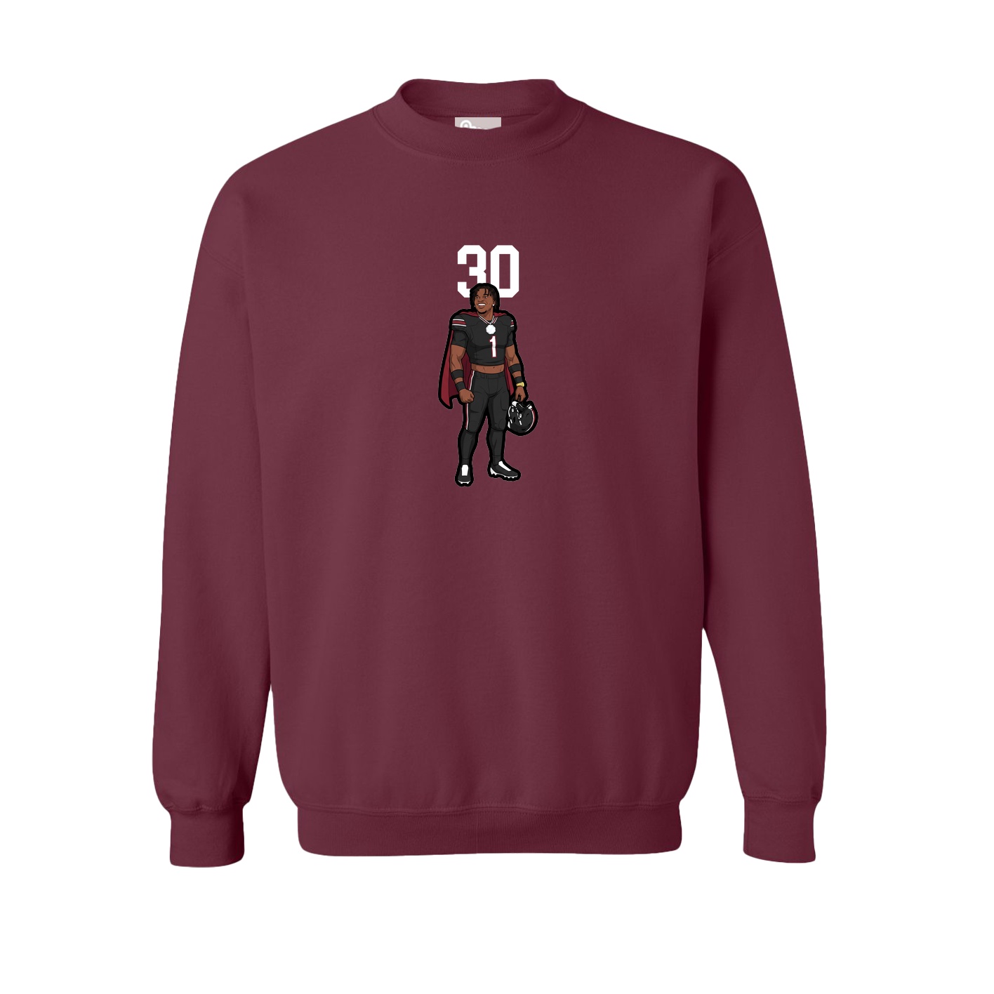 Fleece Crew — Number Top in Maroon