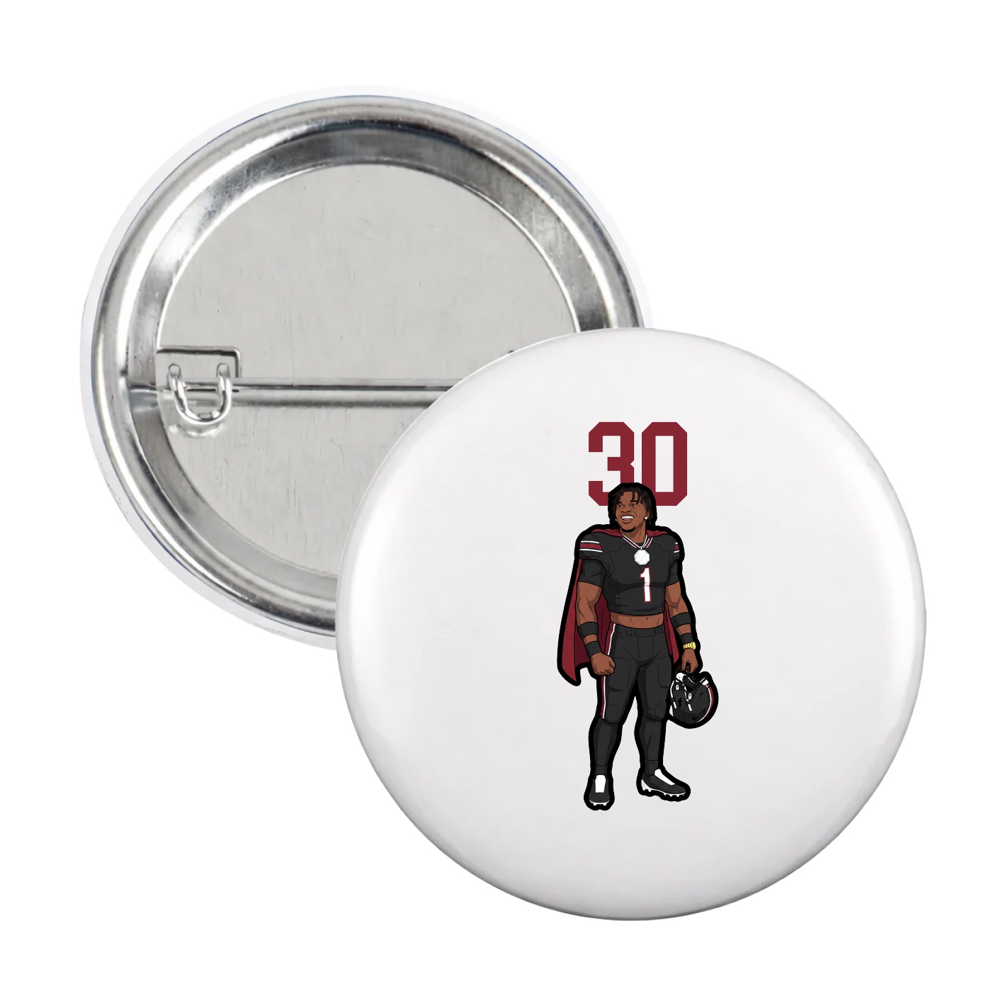 Game Day Button — Number Top in White