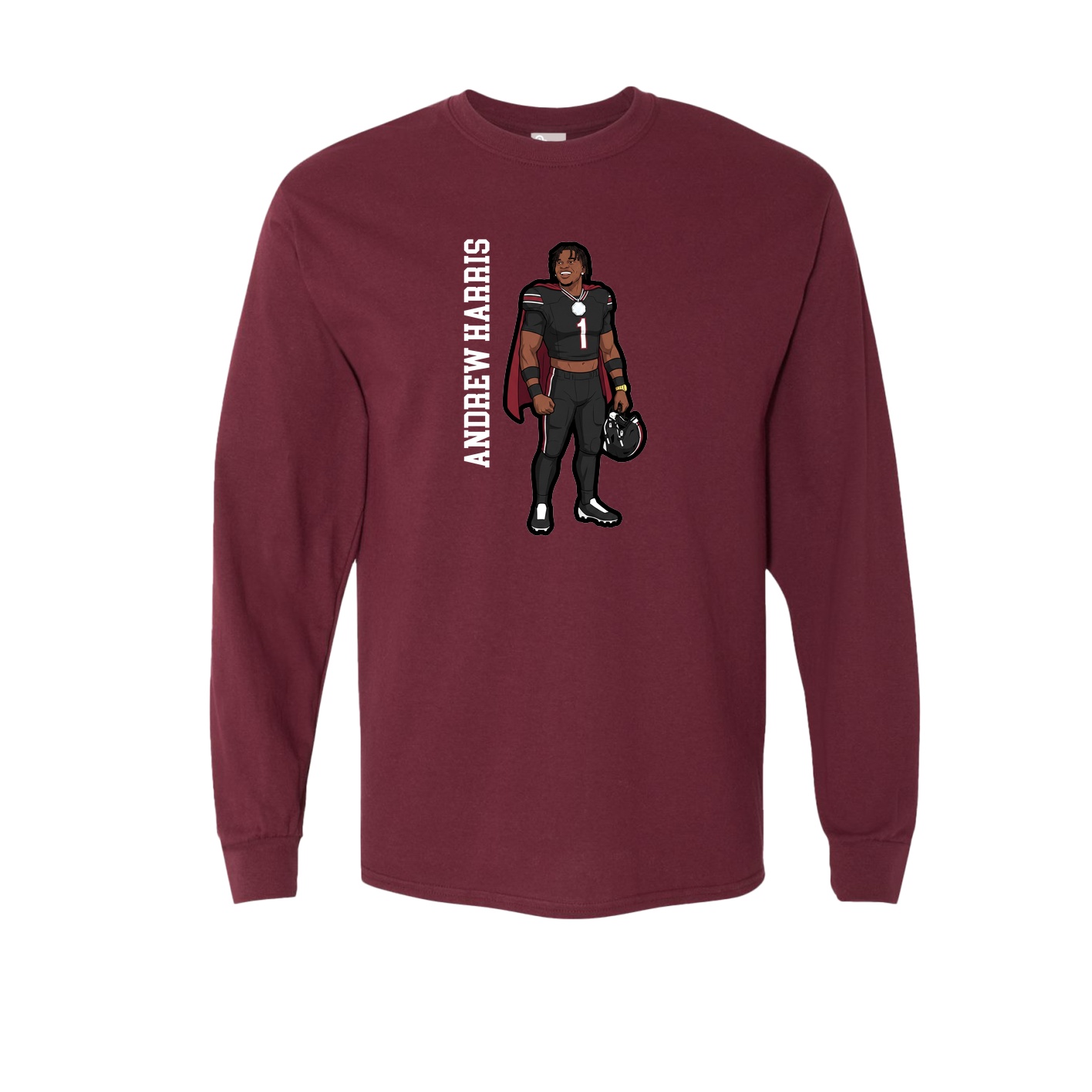 Long Sleeve Tee — Name Vertical in Maroon