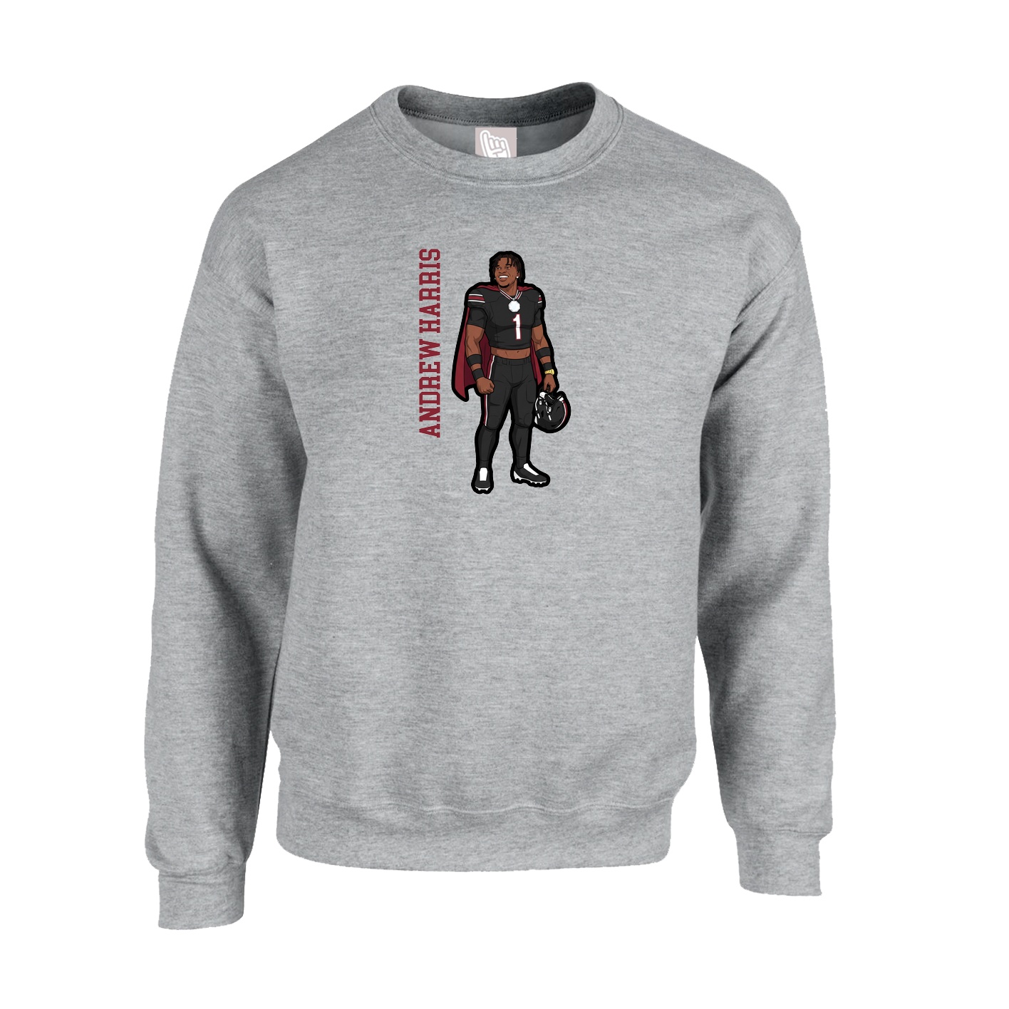 Fleece Crew — Name Vertical in Grey