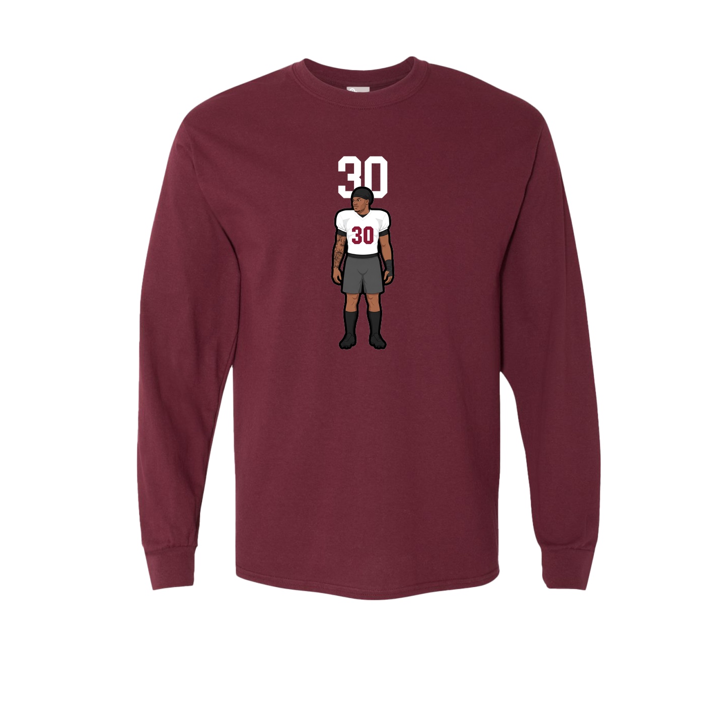 Long Sleeve Tee — Number Top in Maroon