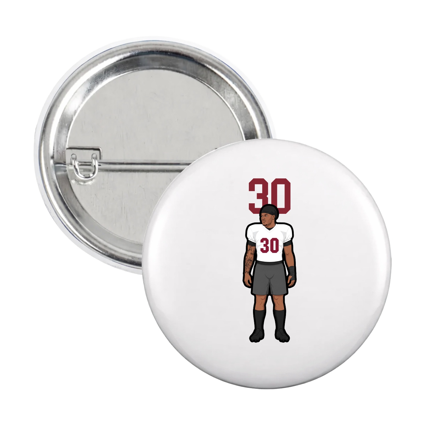 Game Day Button — Number Top in White