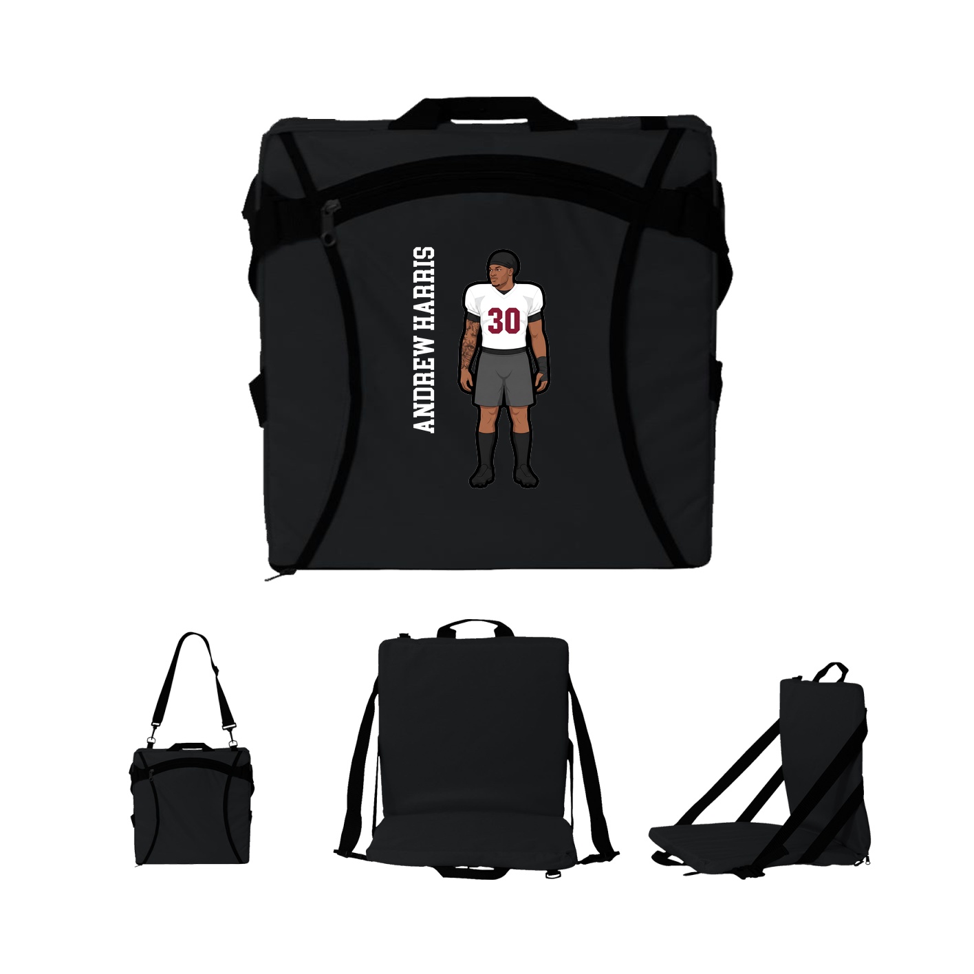 Folding Stadium Seat — Name Vertical in Black