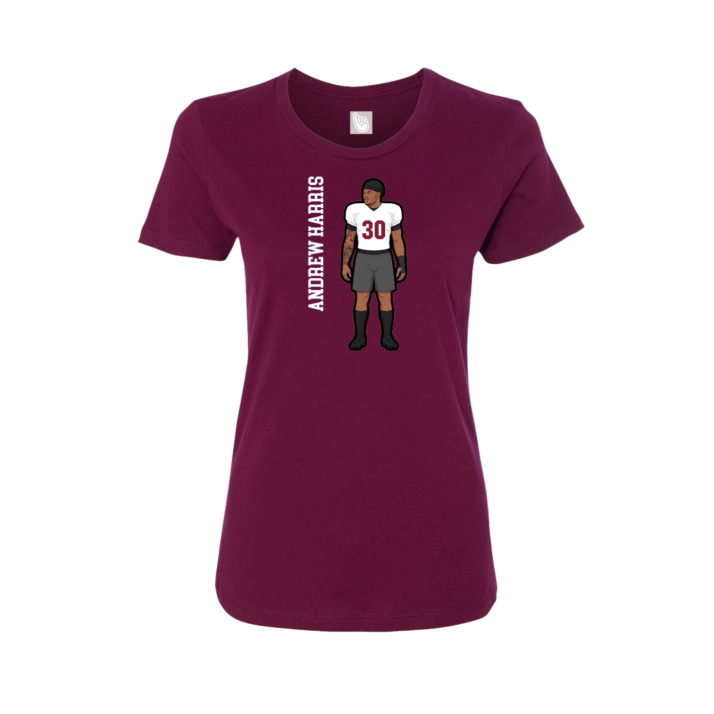 Fitted Women's Tee — Name Vertical in Maroon
