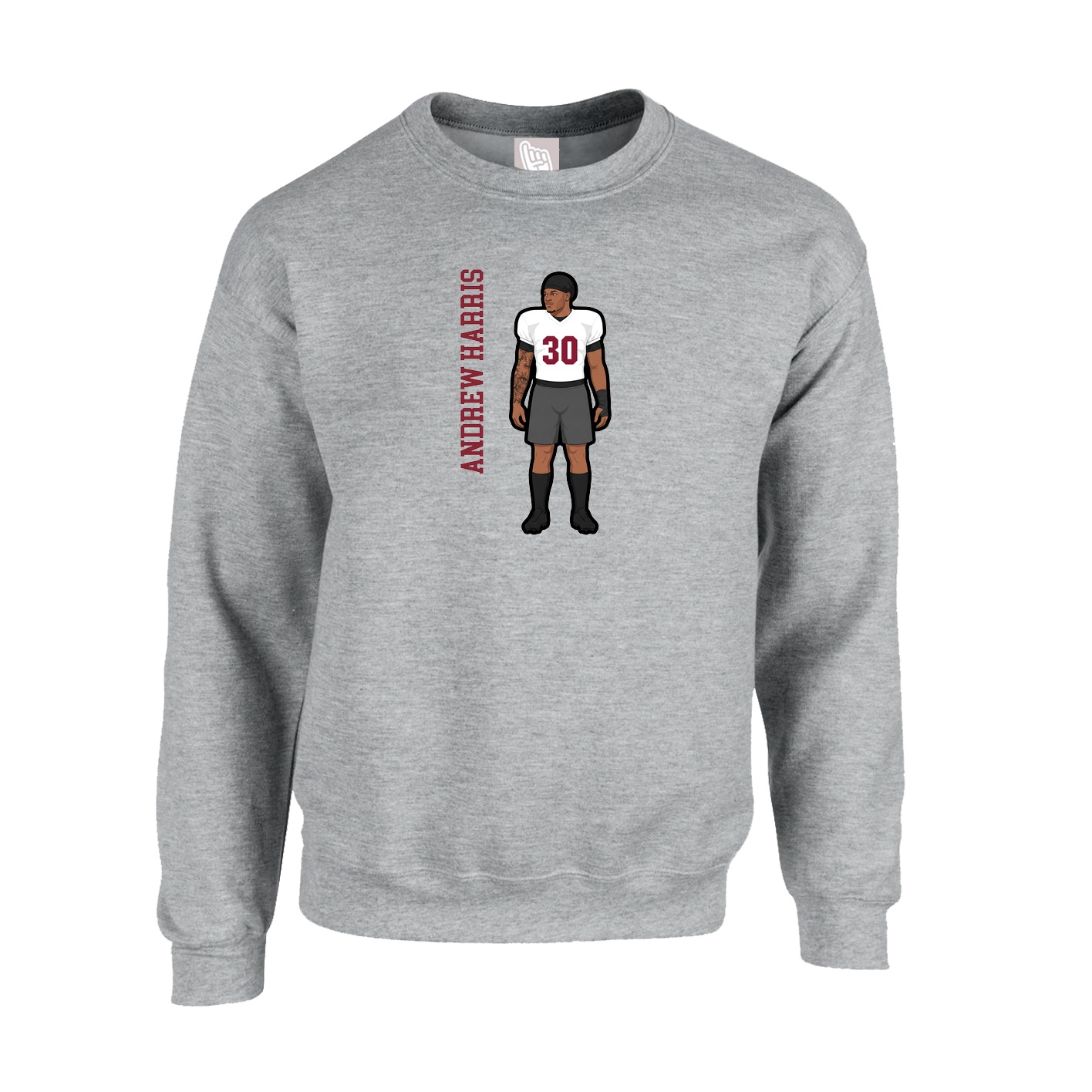 Fleece Crew — Name Vertical in Grey