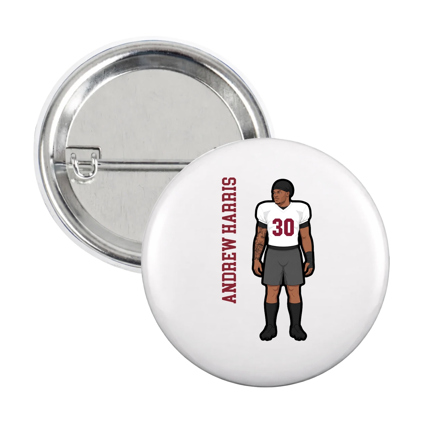Game Day Button — Name Vertical in White